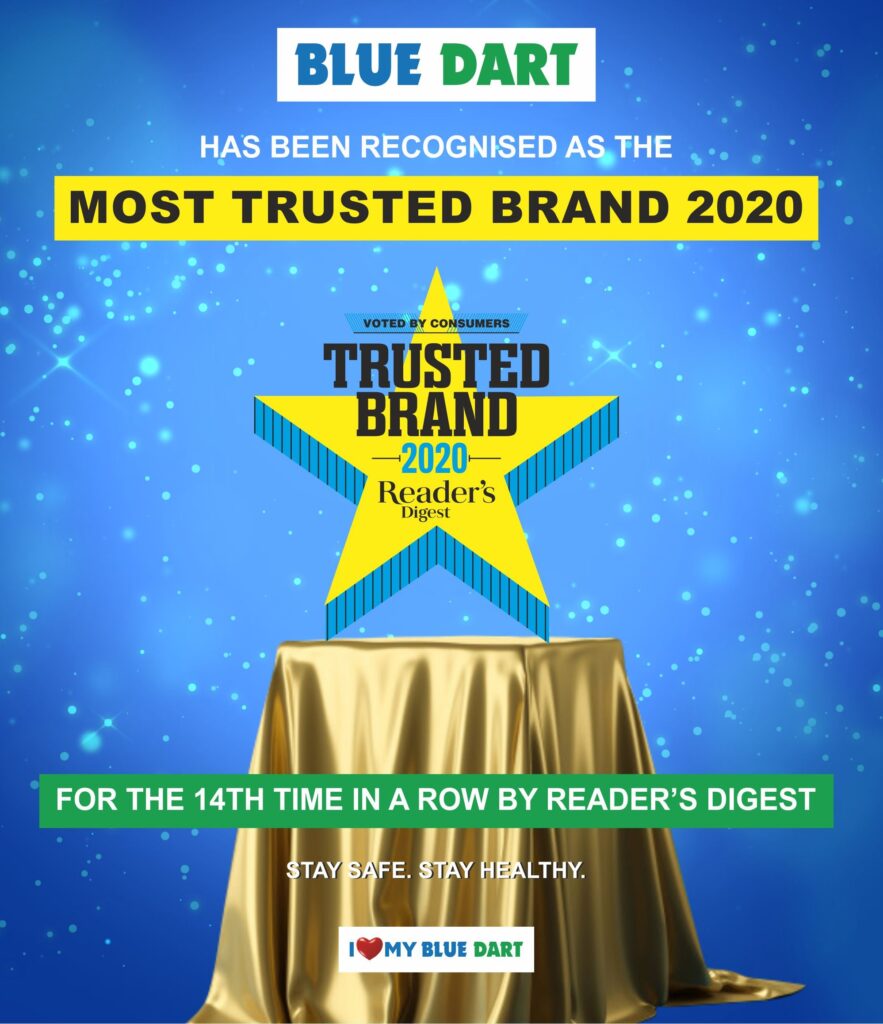 Blue Dart listed as a Reader’s Digest ‘Most Trusted Brand’ for the 14th Year in a row